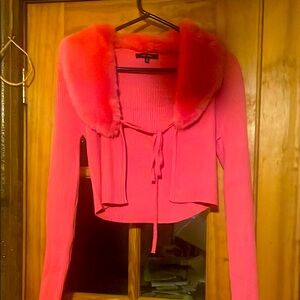 LOVE TREE Pink Cropped Cardigan,Size S